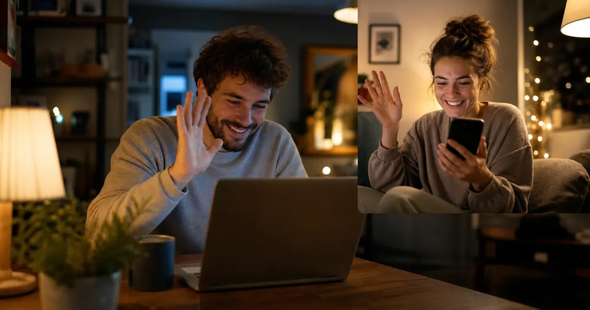 Couple français jouant à un jeu de questions à distance