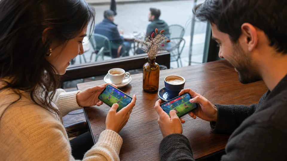 Telefonlarından oyun oynayan çift
