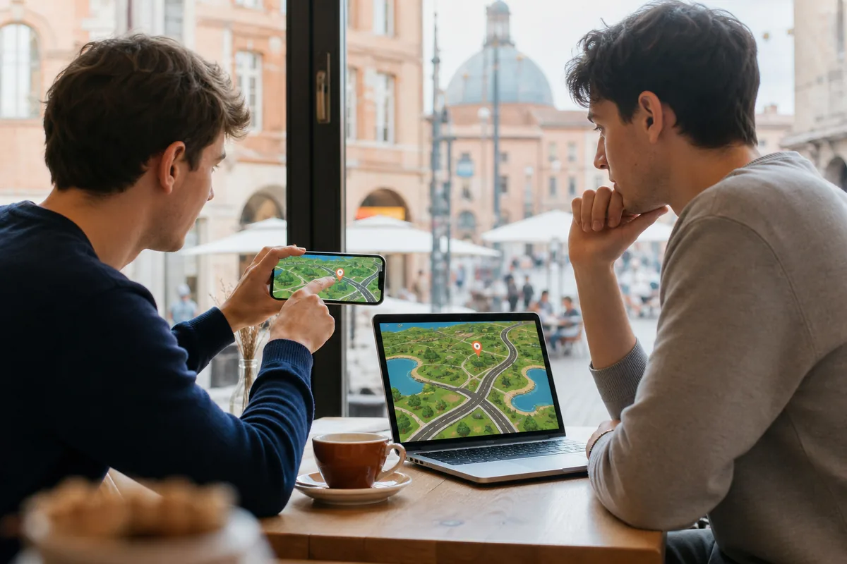 Deux amis comparant une position sur une carte