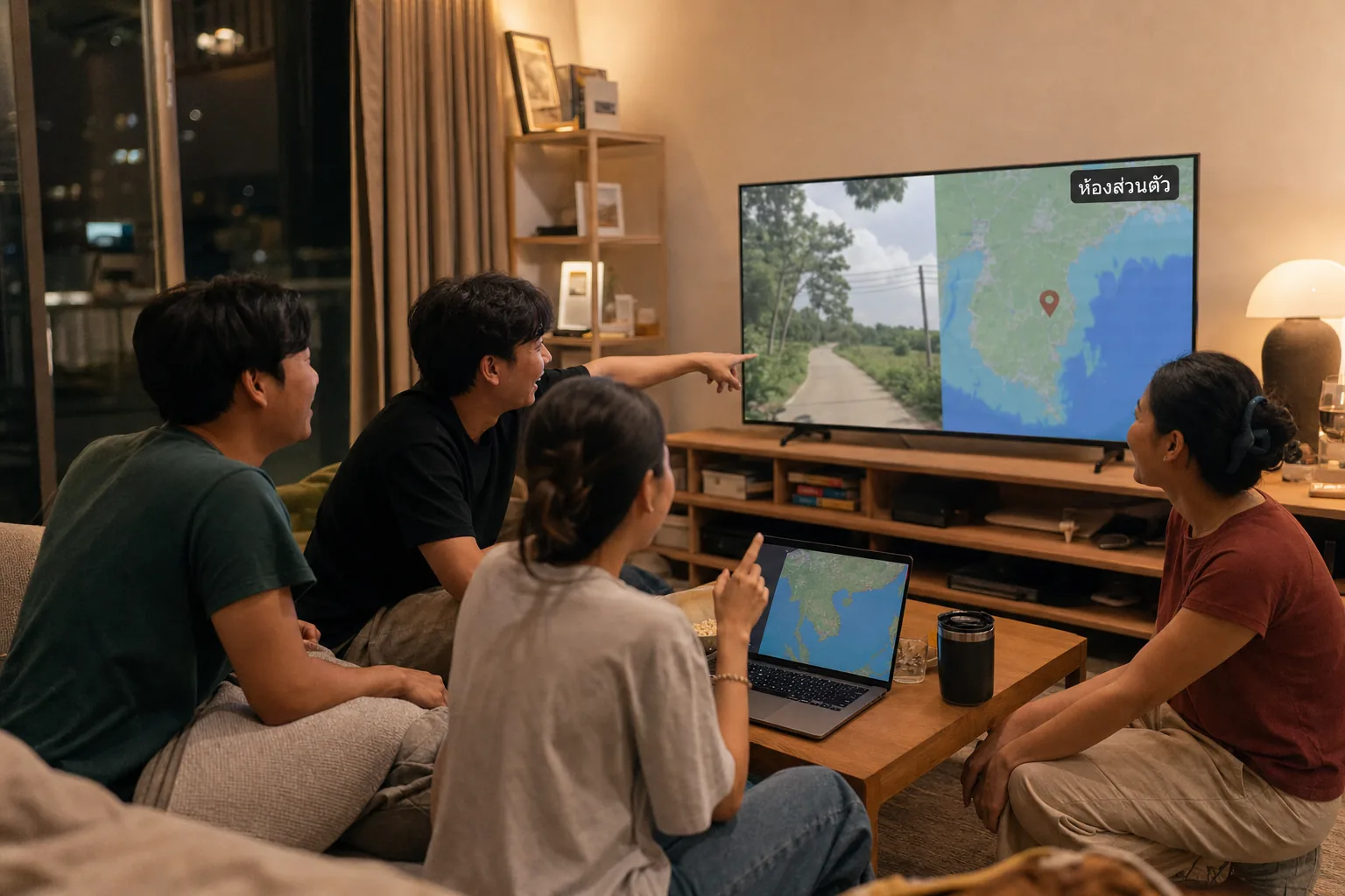 เพื่อนชาวไทยเล่นเกมเดาสถานที่ร่วมกัน