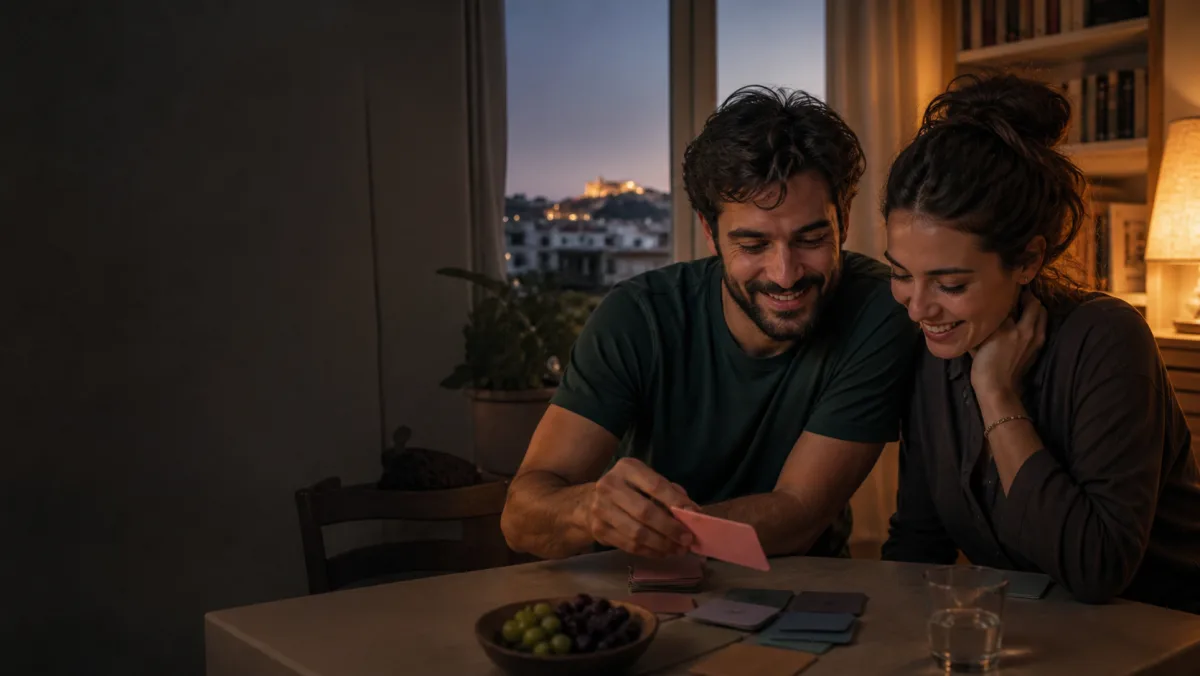 Ζευγάρι παίζει παιχνίδι ερωτήσεων