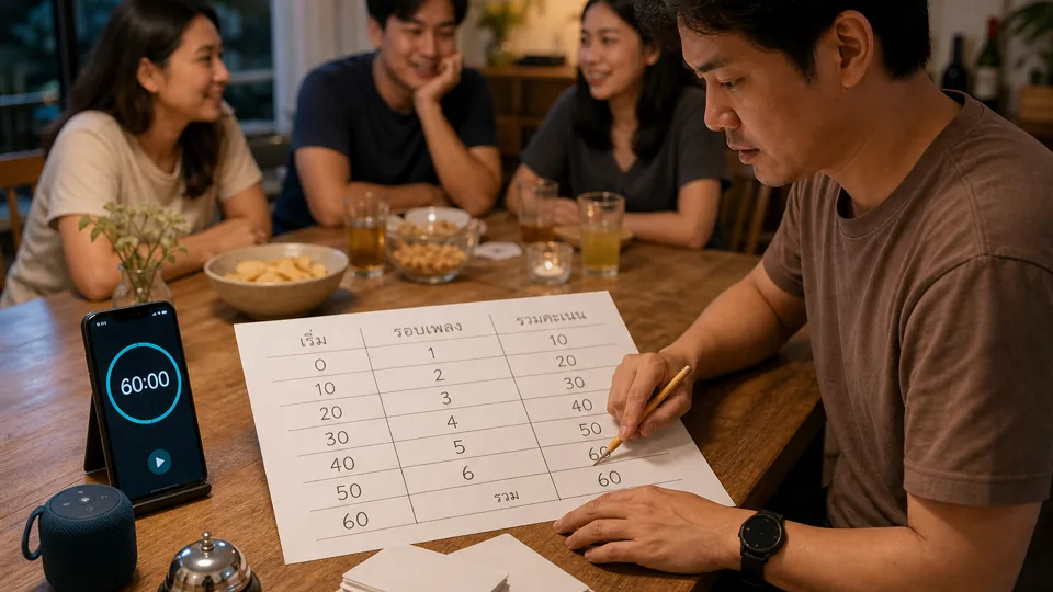 โฮสต์เตรียมตารางเกมทายเพลง 60 นาที