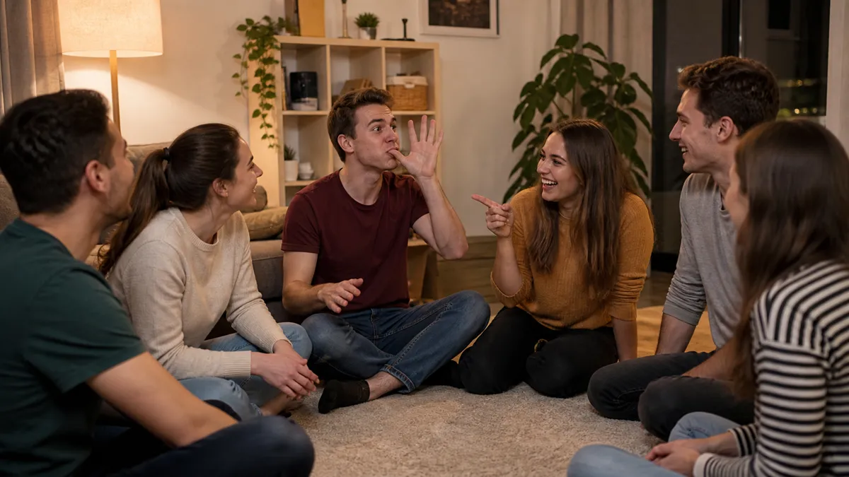 Barátok nevetnek egy gyors körjáték közben