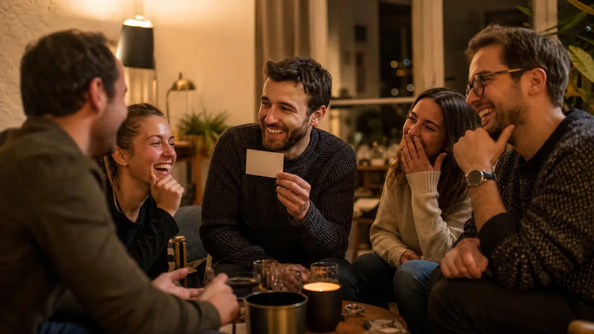Barátok nevetnek egy kérdéses játék közben