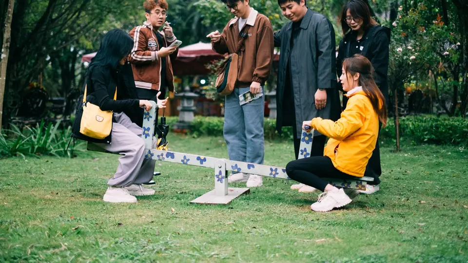 Large group playing an outdoor team game