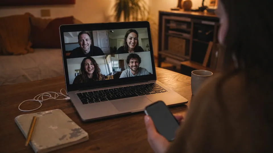 Person joining friends on a laptop video call