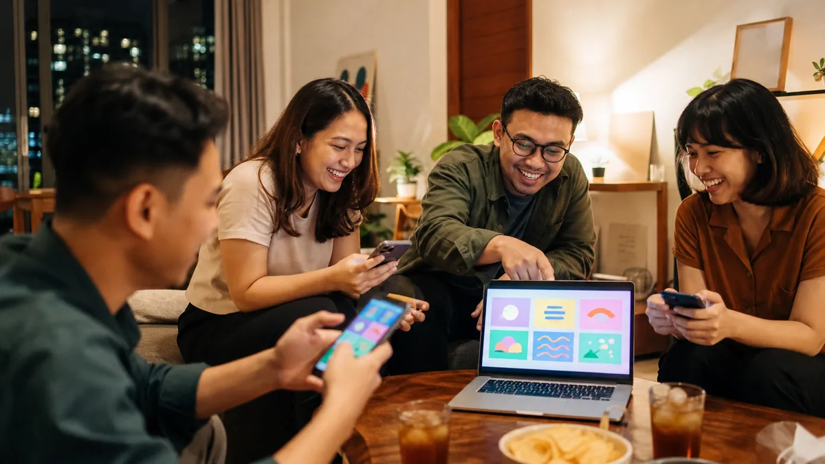 Teman-teman Indonesia bermain game pesta di layar bersama
