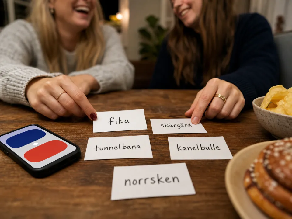 Svenska ordkort på ett bord