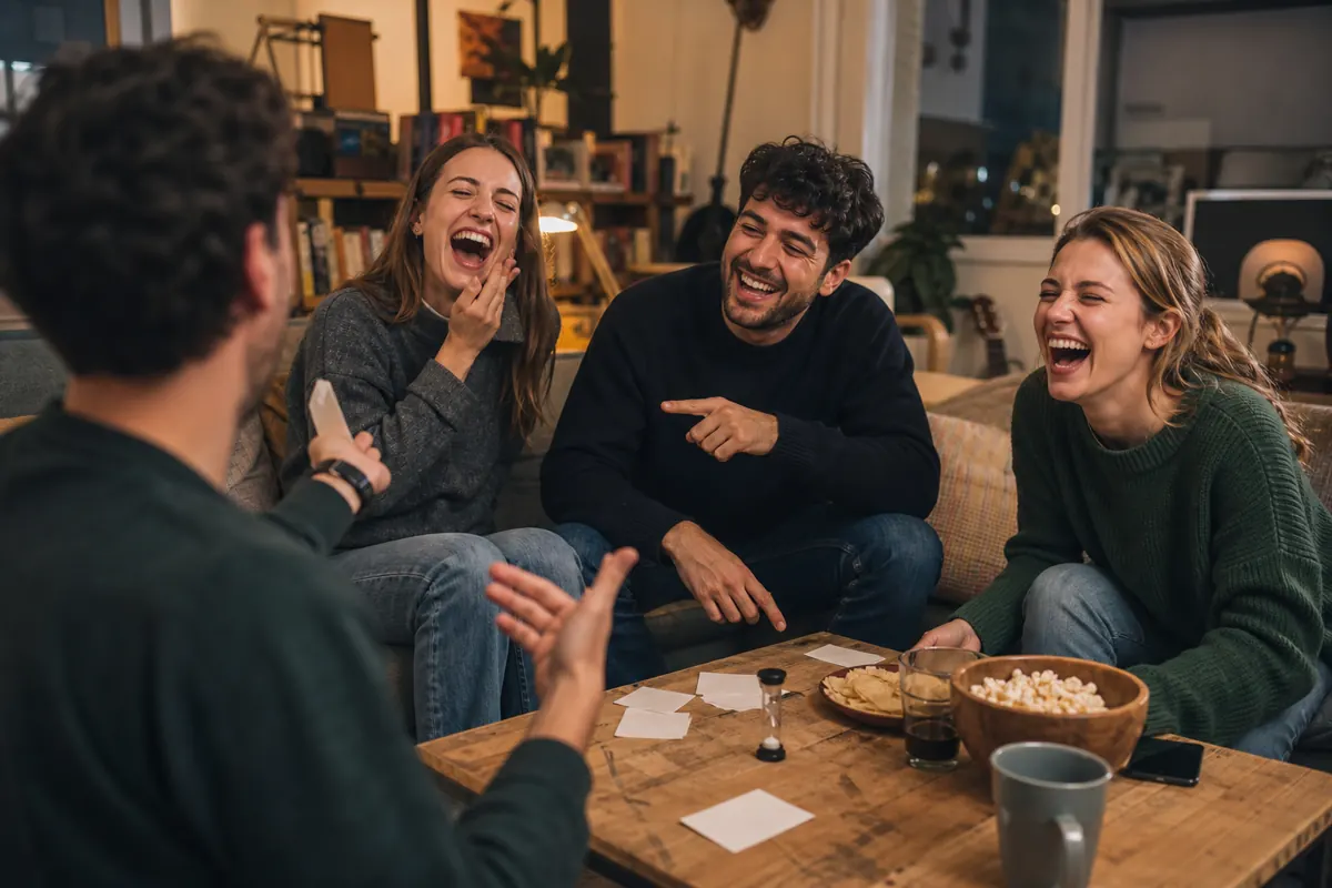 Amis éclatant de rire autour d’une table