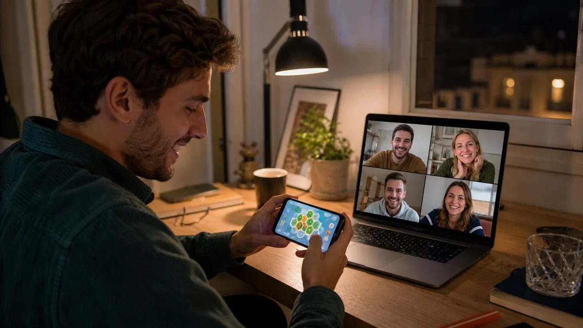 Amis jouant ensemble pendant un appel vidéo