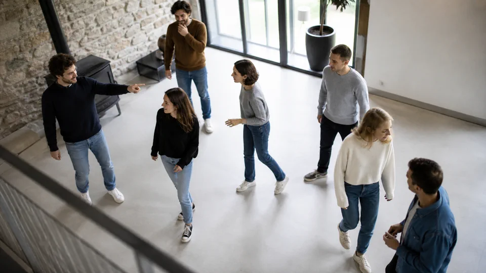 Petit groupe riant pendant un jeu sans matériel