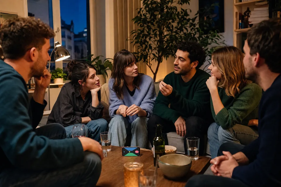 Amis échangeant des questions pour démasquer l’espion