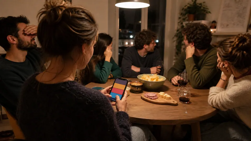 Une joueuse consulte son rôle pendant que ses amis détournent le regard