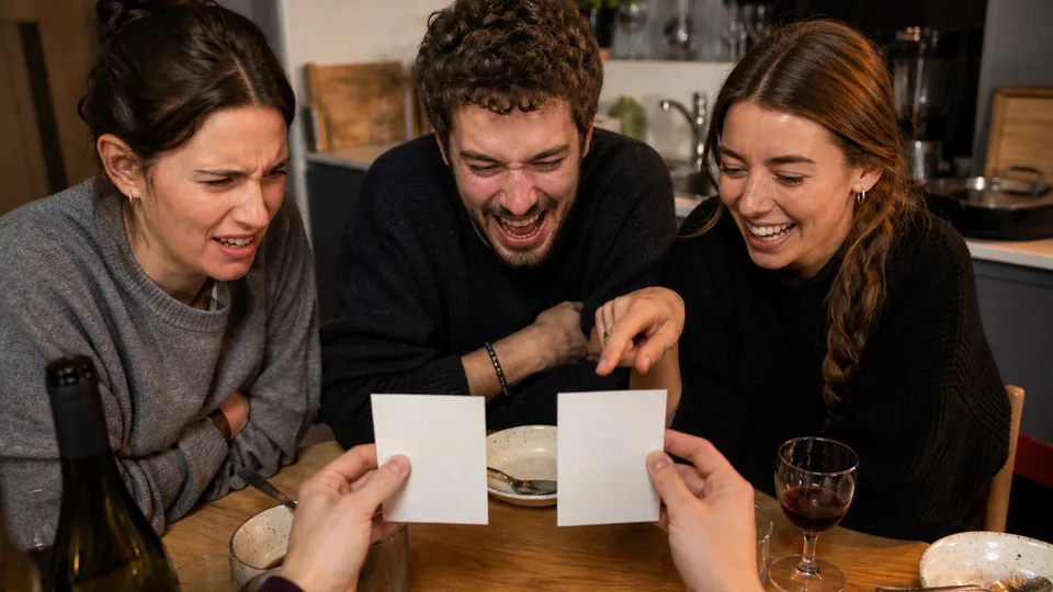 Amis réagissant à un dilemme drôle et gênant