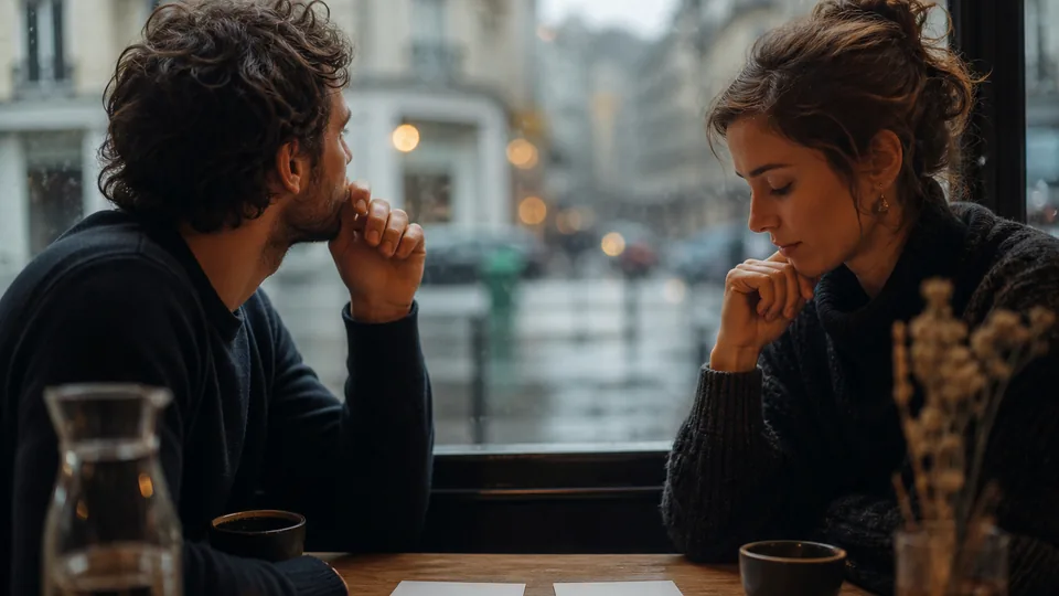 Deux amis réfléchissant devant deux choix impossibles