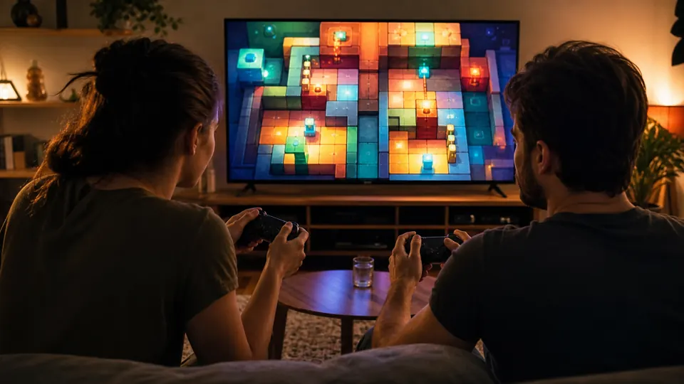 Couple jouant à un jeu vidéo coopératif