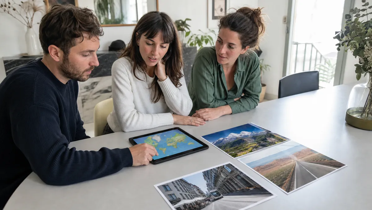 Groupe comparant plusieurs paysages avant une partie de géographie