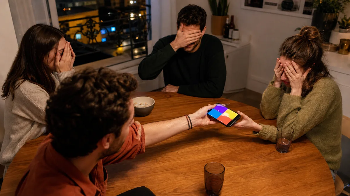 Groupe jouant à l’imposteur sur un téléphone partagé