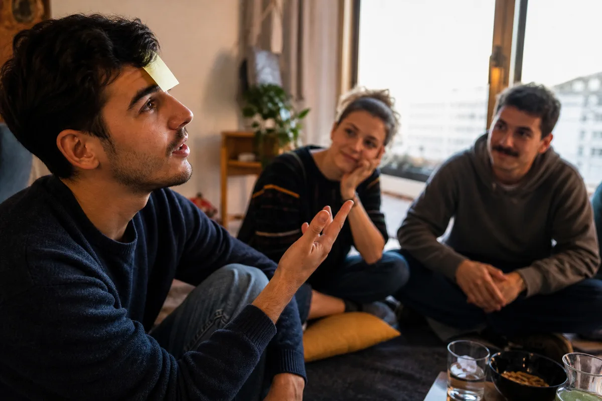 Joueur posant une question avec un post-it