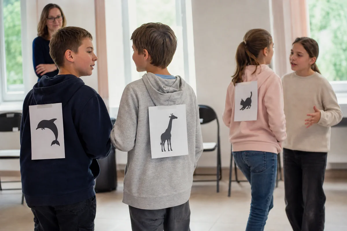 Enfants jouant avec des cartes dans le dos