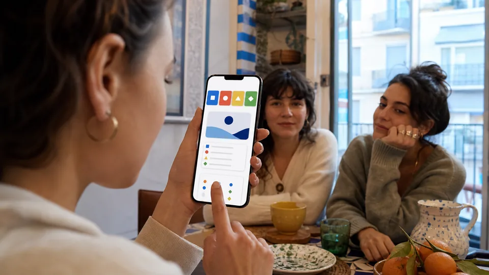 Joueuse choisissant une réponse à un quiz sur téléphone