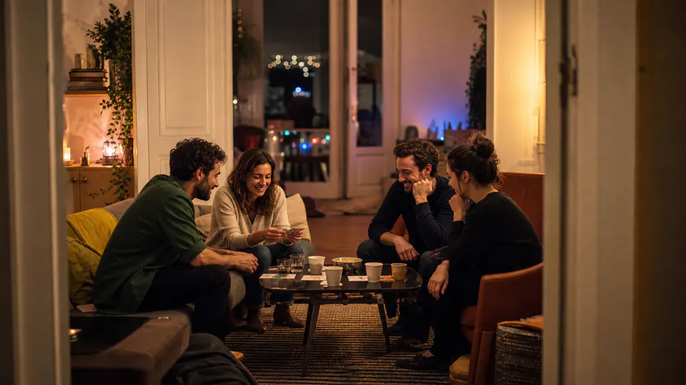 Fin de soirée calme avec un jeu de questions entre amis