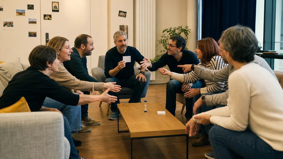 Groupe testant une variante du jeu Tabou