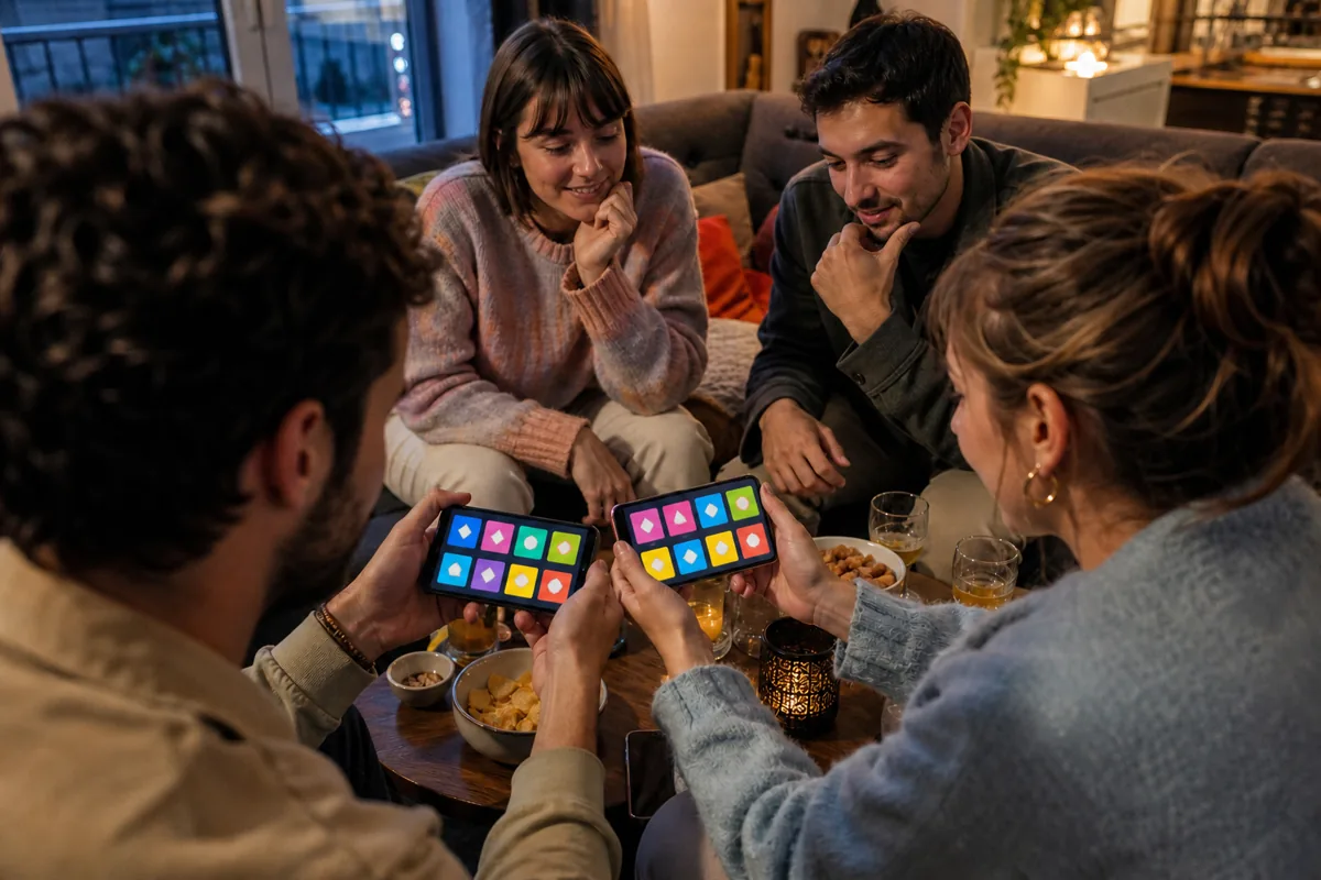 Groupe choisissant un jeu mobile pour la soirée
