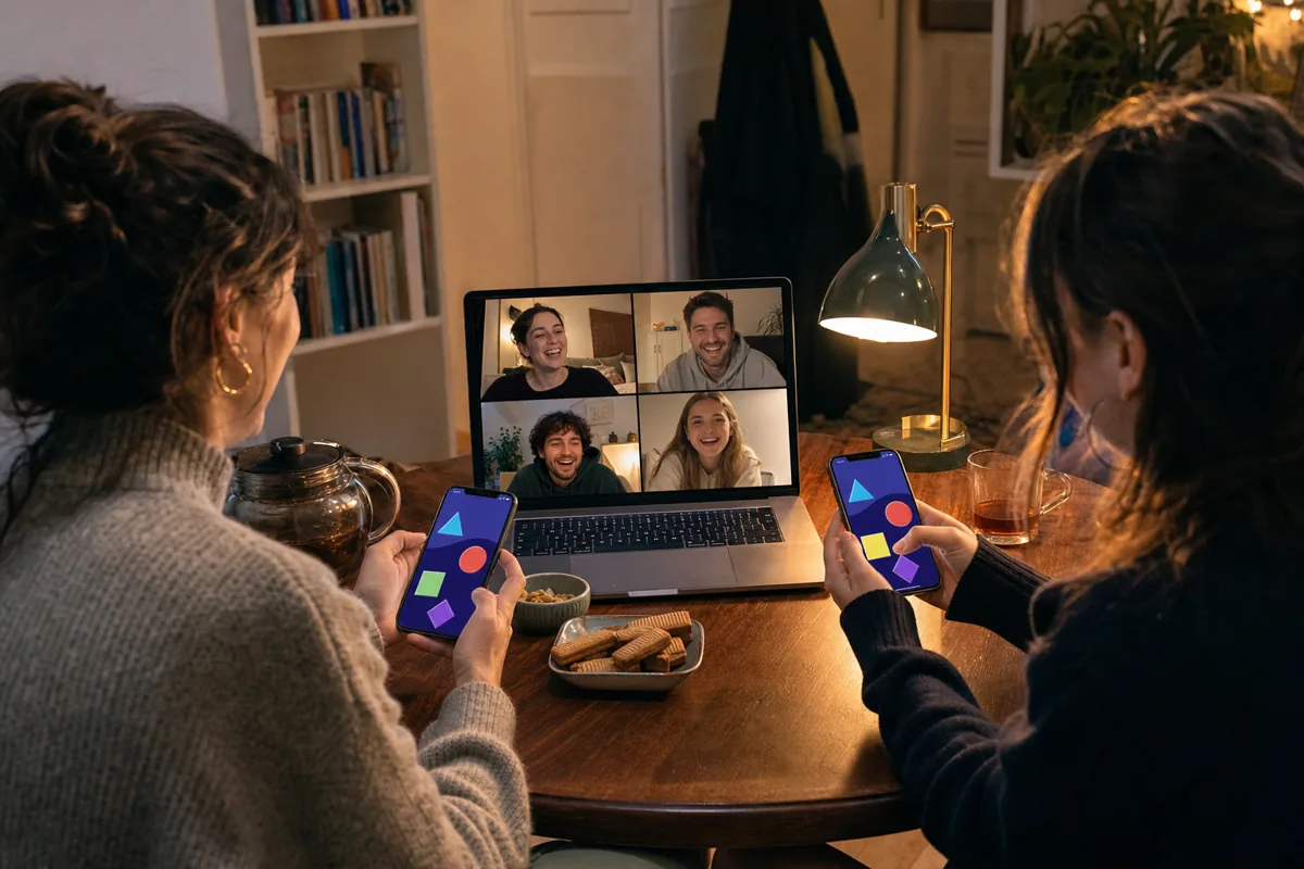 Amis jouant à distance pendant un appel vidéo
