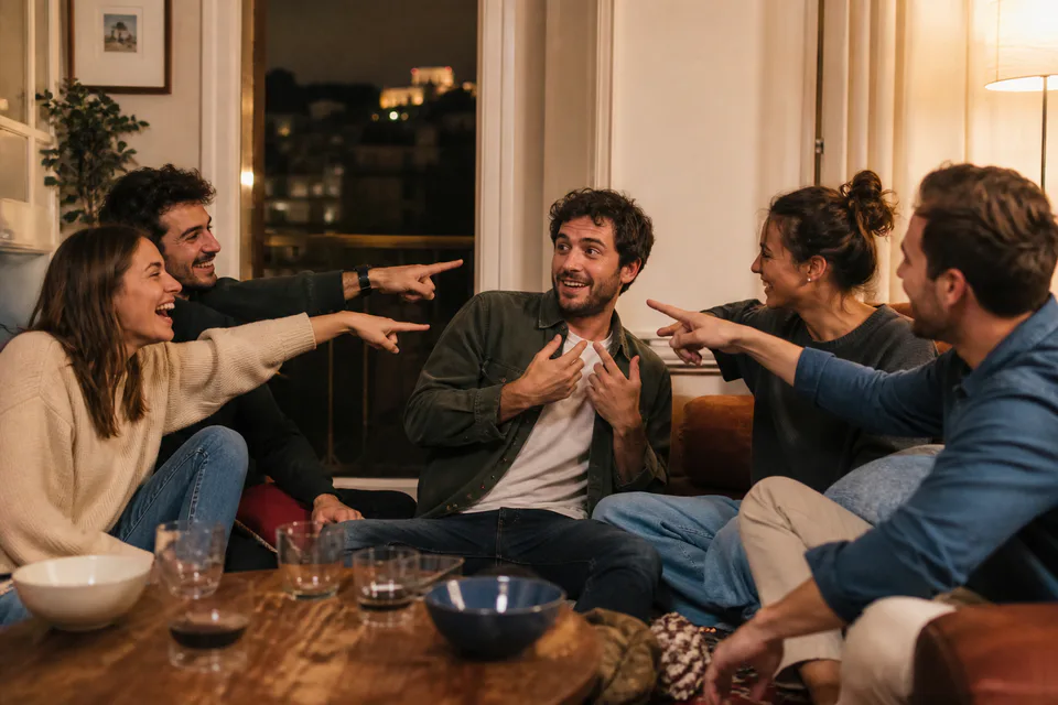Amis se désignant pendant un jeu sans matériel