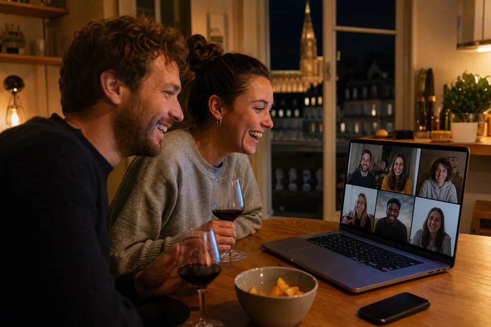 Amis jouant ensemble pendant un appel vidéo