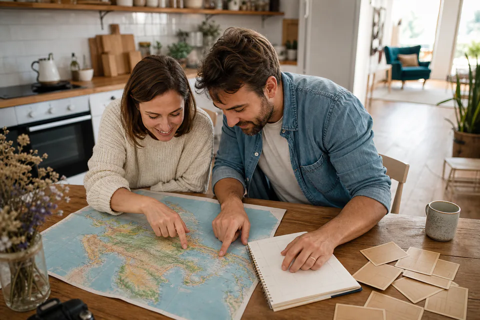 Couple préparant ses projets de voyage