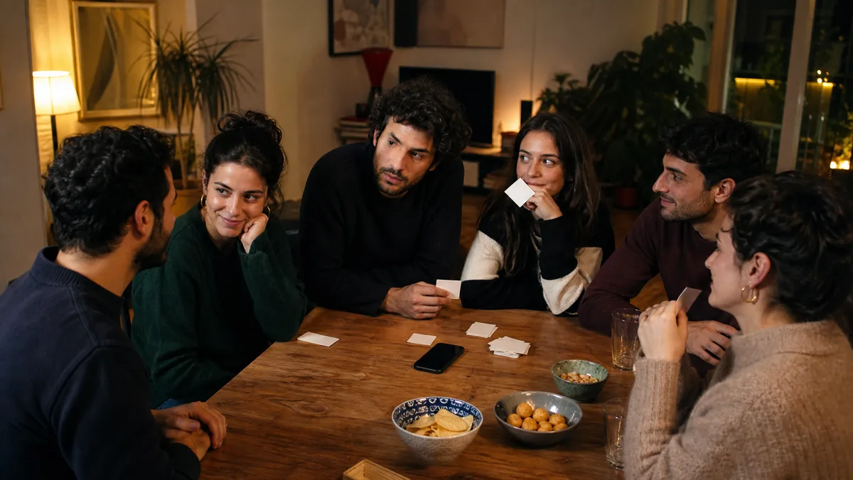 Amici giocano a L’impostore intorno a un tavolo
