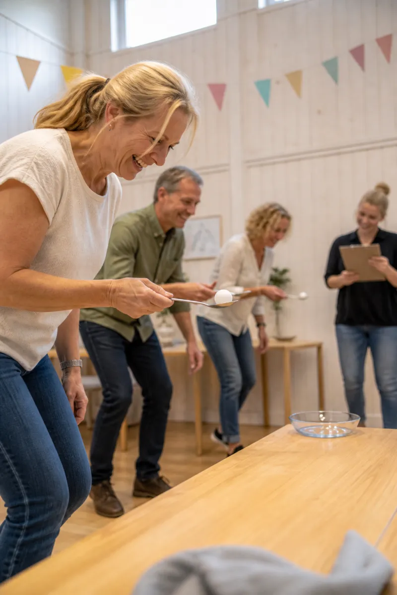 Vänner tävlar i en enkel laglek