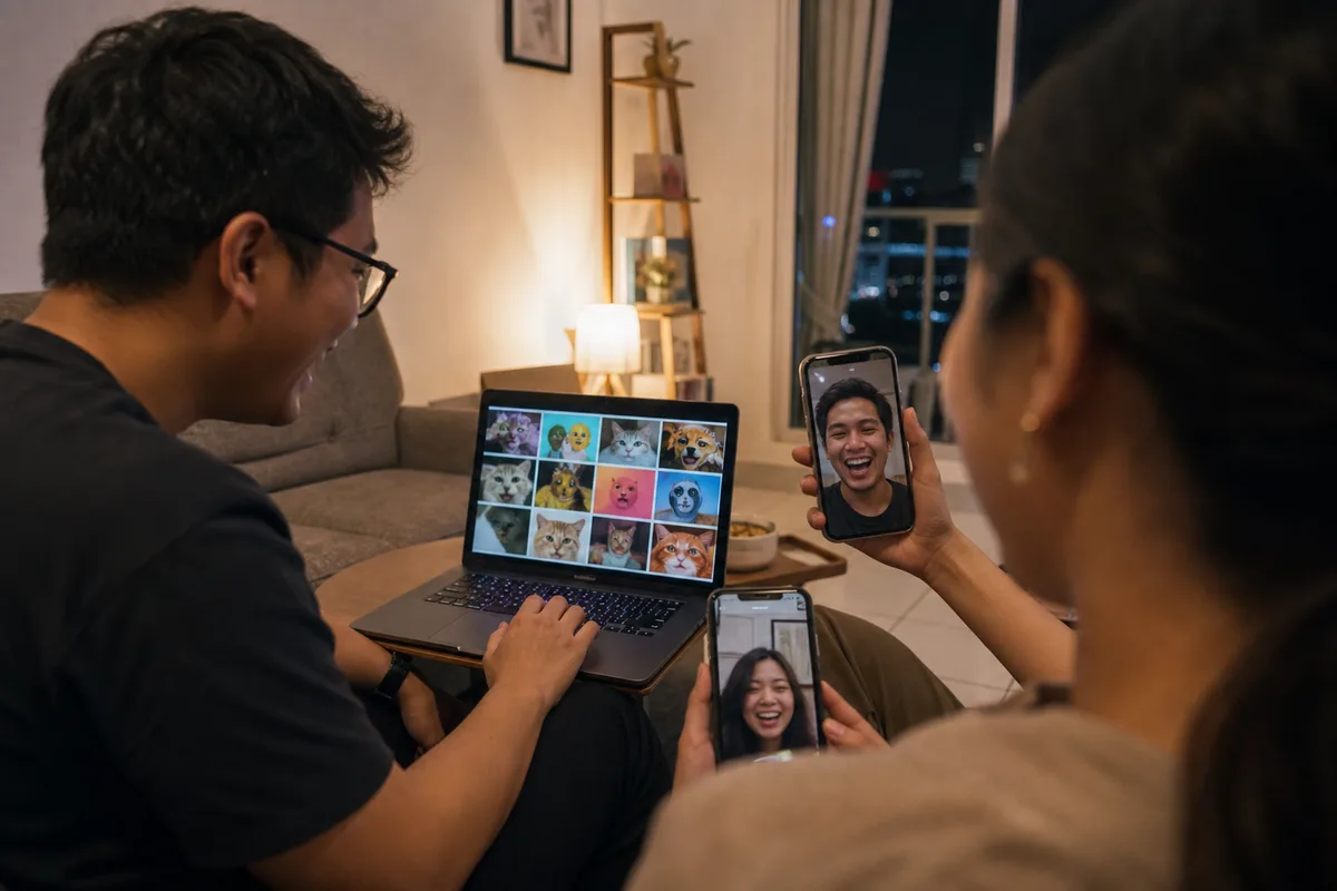 Teman-teman Indonesia memainkan game meme melalui video call