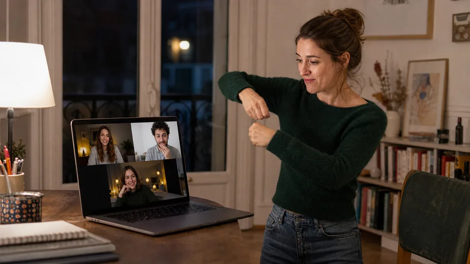Amis devinant un mime pendant un appel vidéo