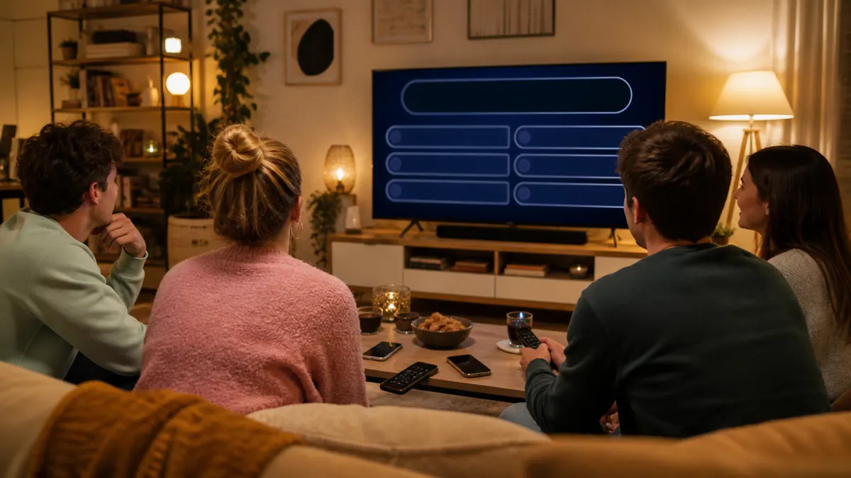 Musikquiz auf dem Fernseher mit Handys der Mitspielenden