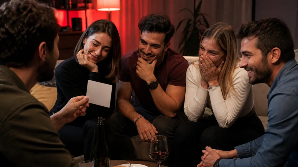 Gruppo adulto legge una domanda piccante