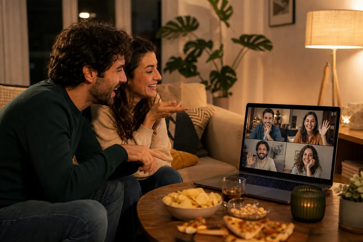 Coppia gioca in videochiamata