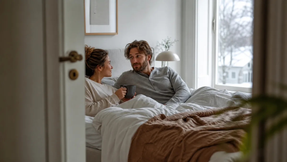 Par har ett nära morgonsamtal