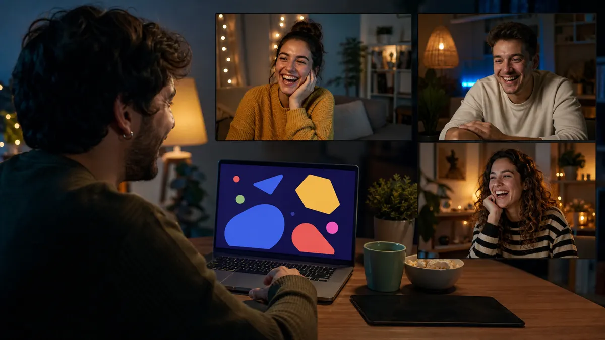Amigos jugando juntos por videollamada desde sus casas