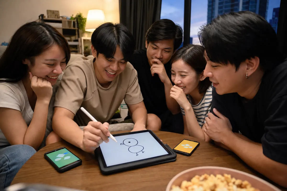 เพื่อนชาวไทยเล่นเกมวาดรูปออนไลน์