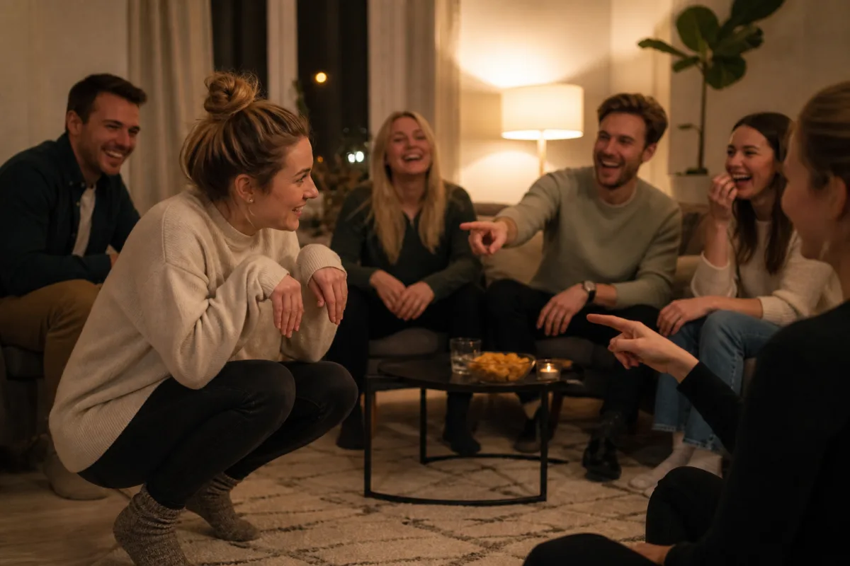 En vän visar ett djur i en charadrunda