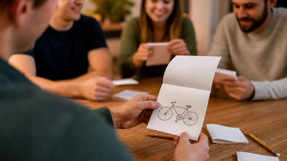 A bicycle drawing passed between friends in a paper game