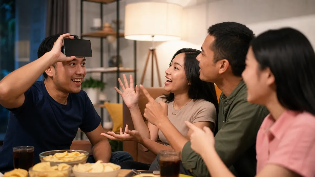 Teman-teman memberi petunjuk dalam game tebak kata
