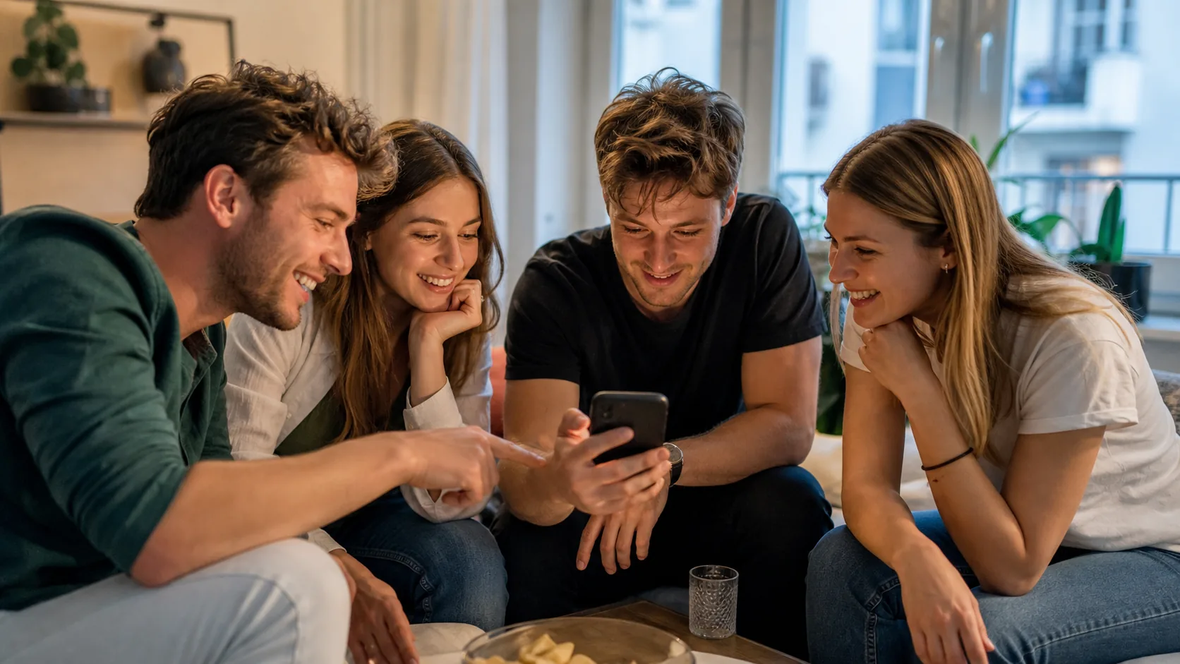 Znajomi przy jednym telefonie podczas gry