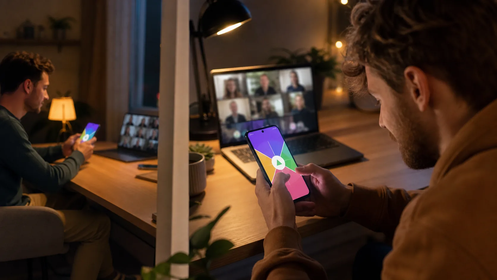 Znajomi łączą się zdalnie do gry na telefonach