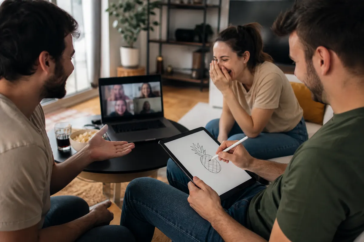 Prijatelji na videopozivu prate crtanje na tabletu