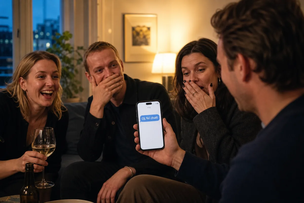 Vänner ser ett sms till fel chatt
