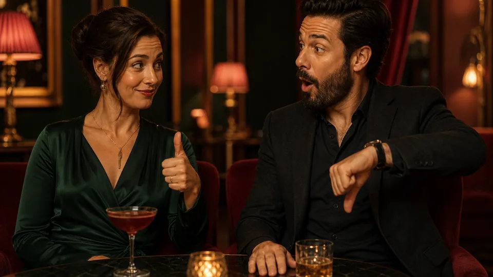 Deux adultes opposant leurs choix dans un bar tamisé